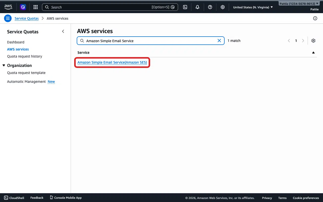Click the Amazon SES result