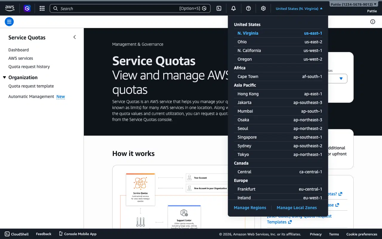 Select the matching AWS region