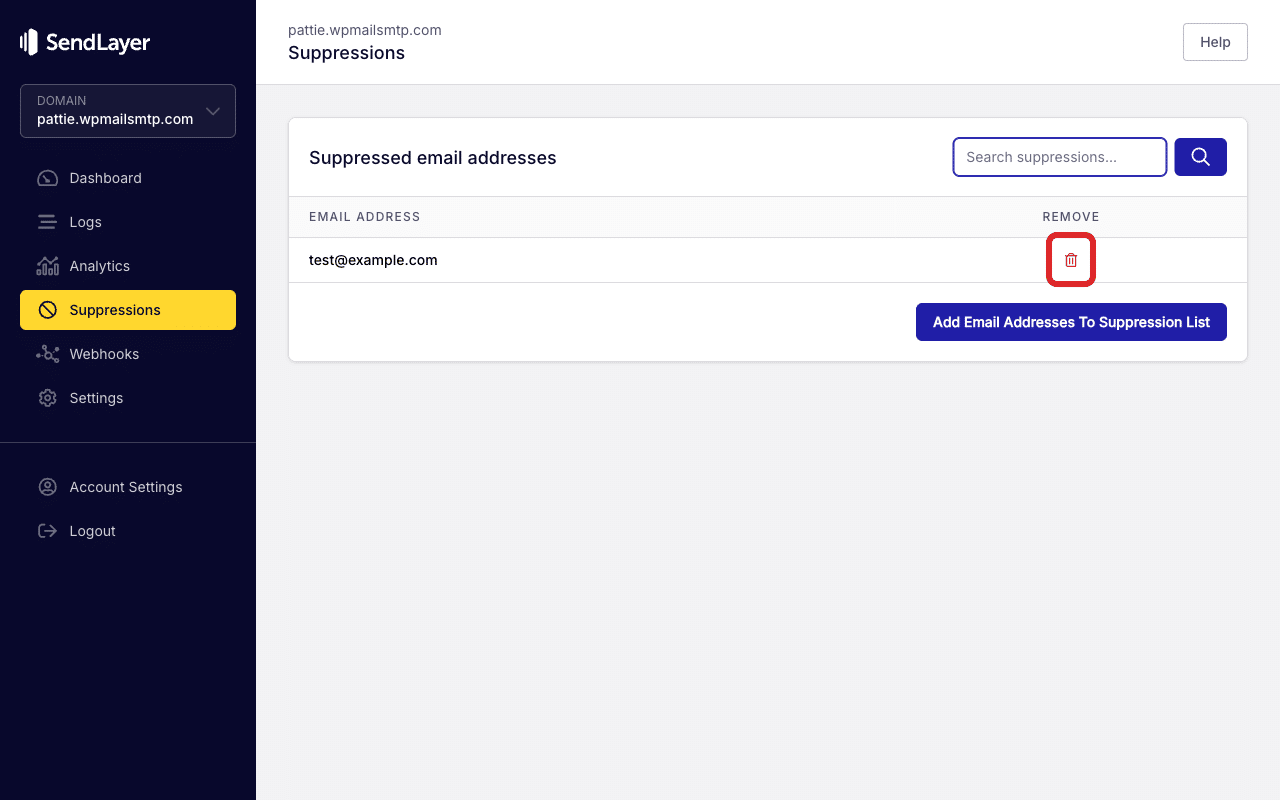 Clique no ícone do caixote do lixo para eliminar o e-mail