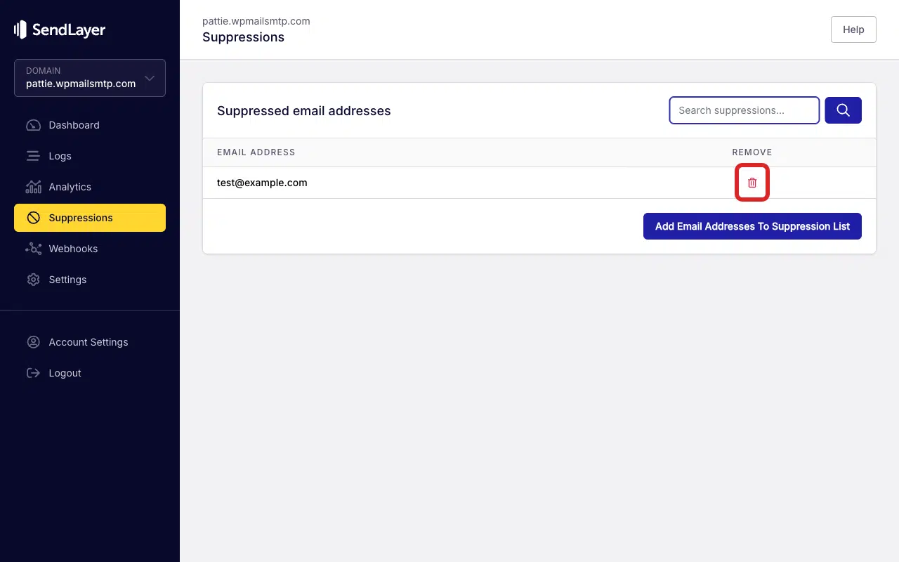 Click the trash icon to remove the email