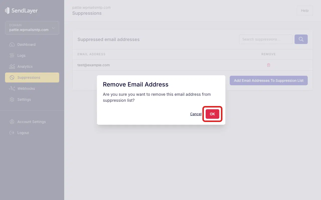 Click OK to confirm removal