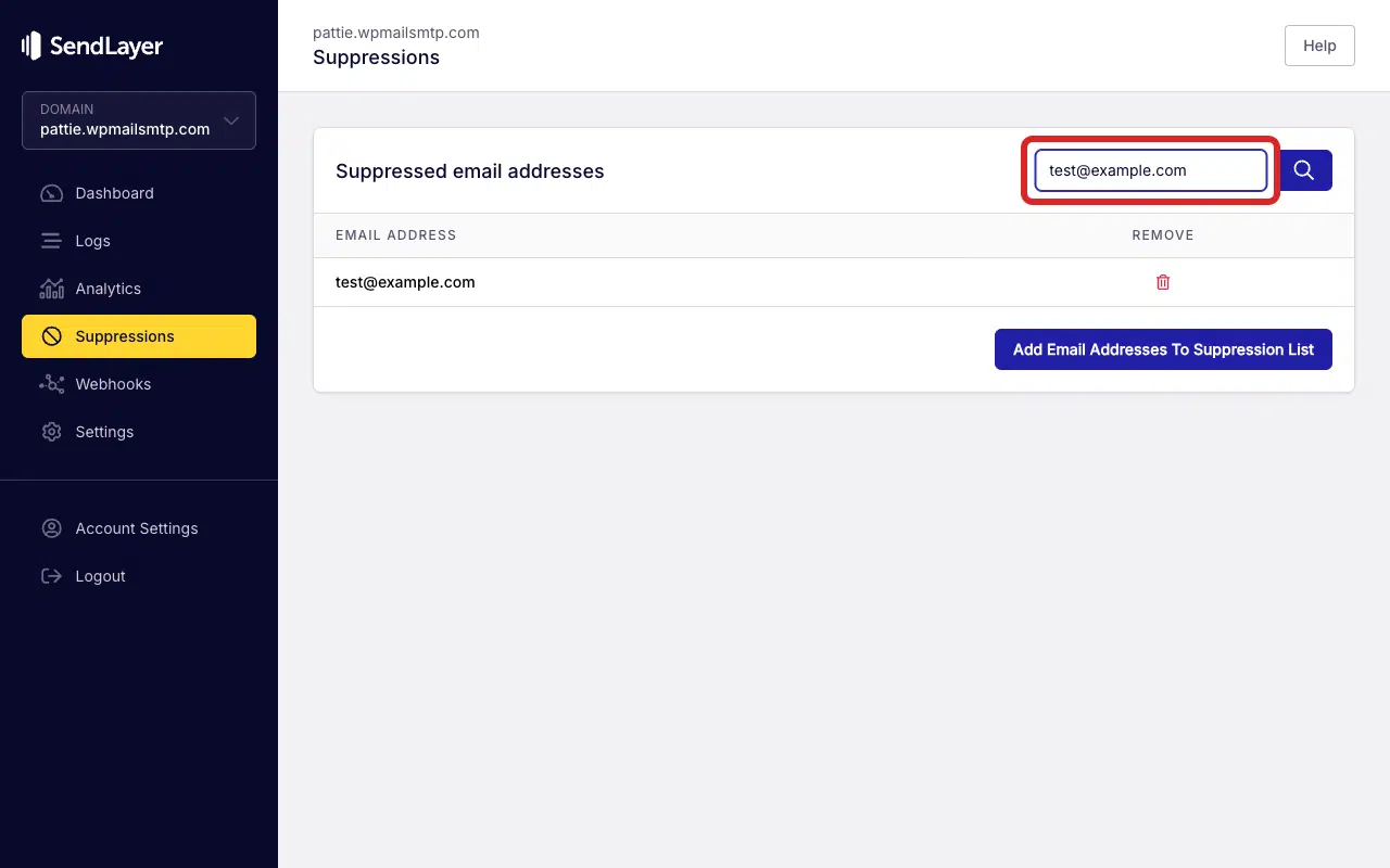 Search for the recipient email address