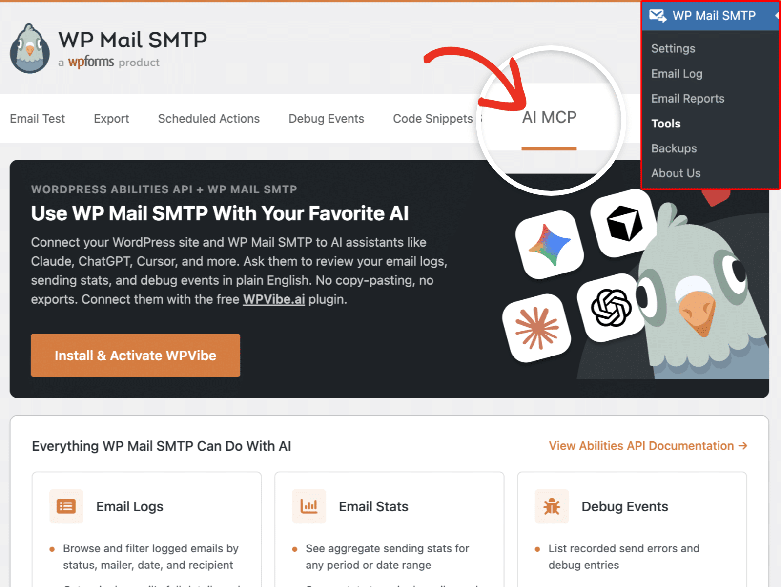 Navigieren Sie zu WP Mail SMTP >> Tools und wählen Sie den MCP-Tab