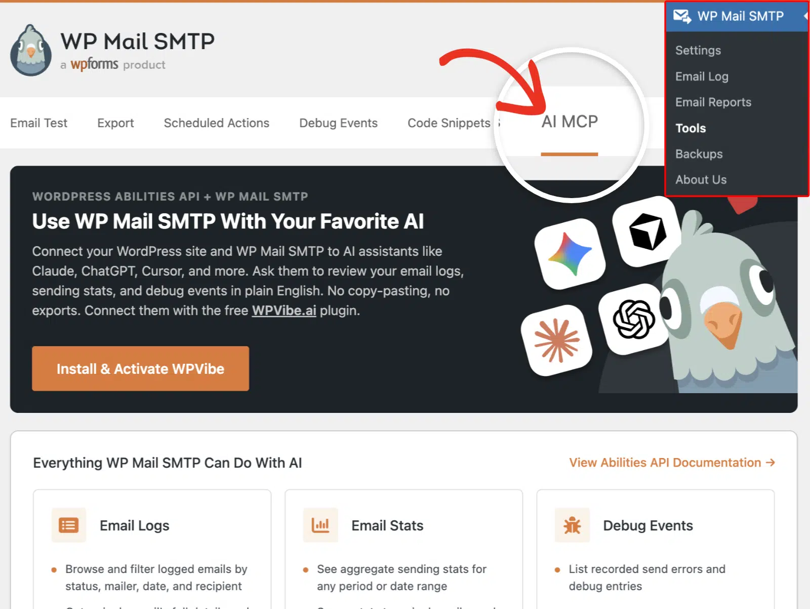 Navigate to WP Mail SMTP >> Tools and select the MCP tab
