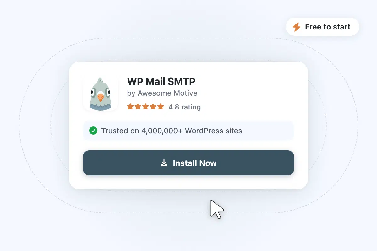 mandrill-step1-install2x - WP Mail SMTP Card for WP Mail SMTP plugin: logo, name, author, 4.8 stars, trust badge, and Install Now button.