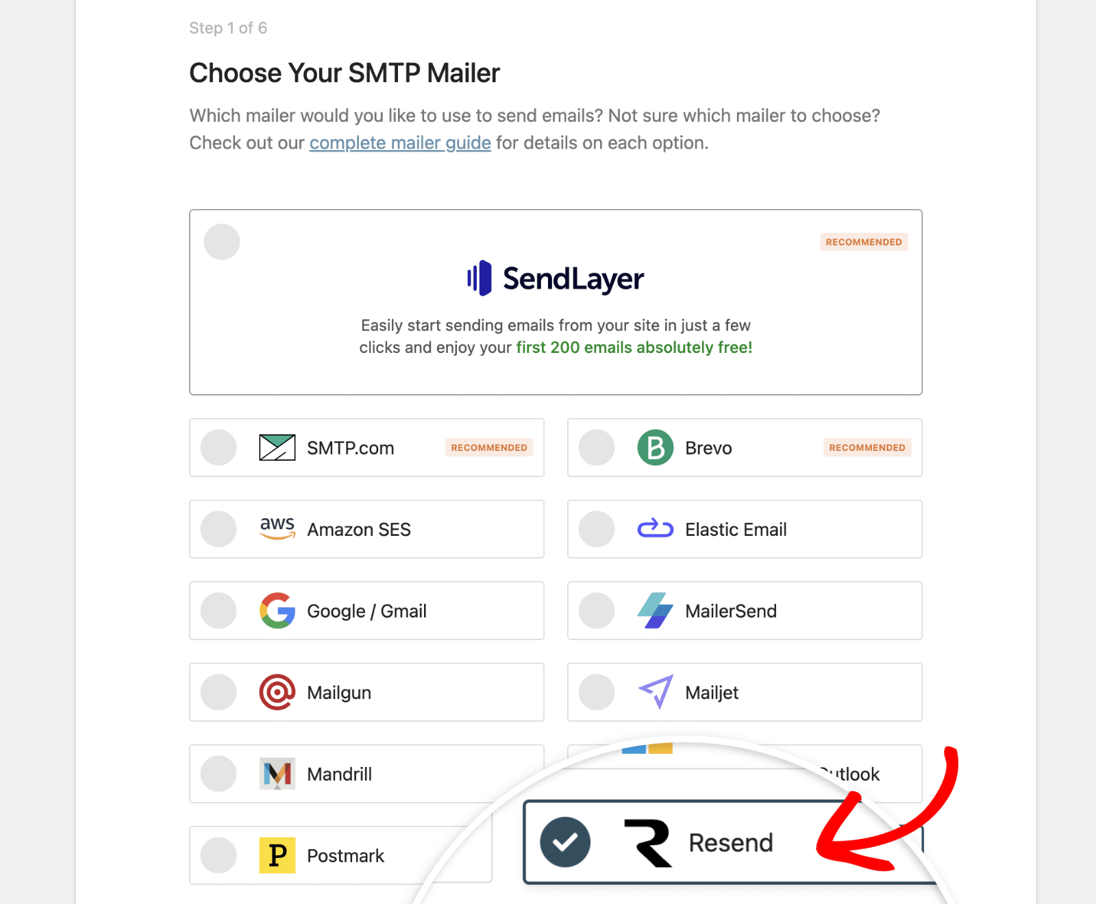 Choose the Resend mailer to send WordPress emails with Resend