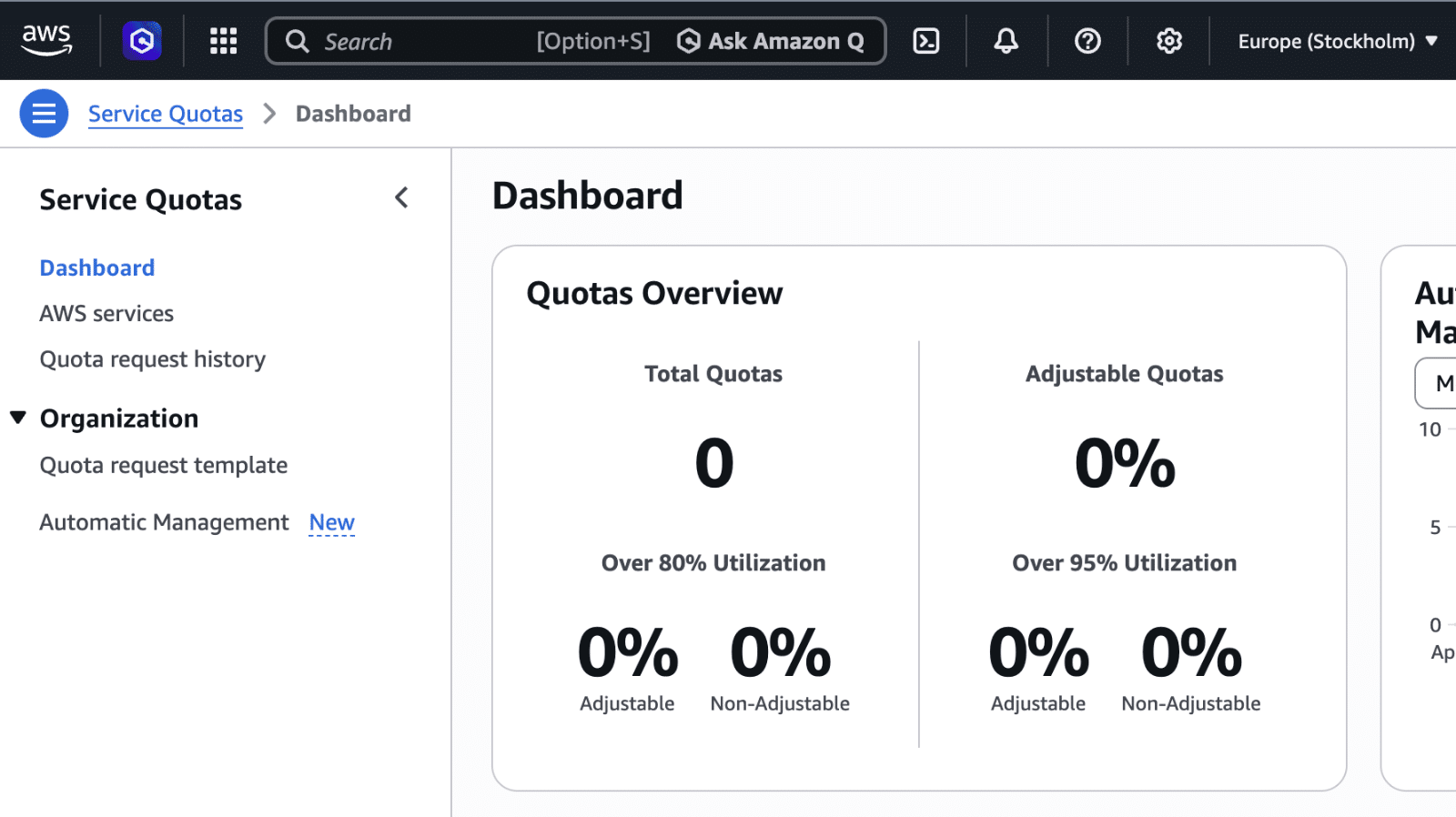 AWS Management Console dashboard after login