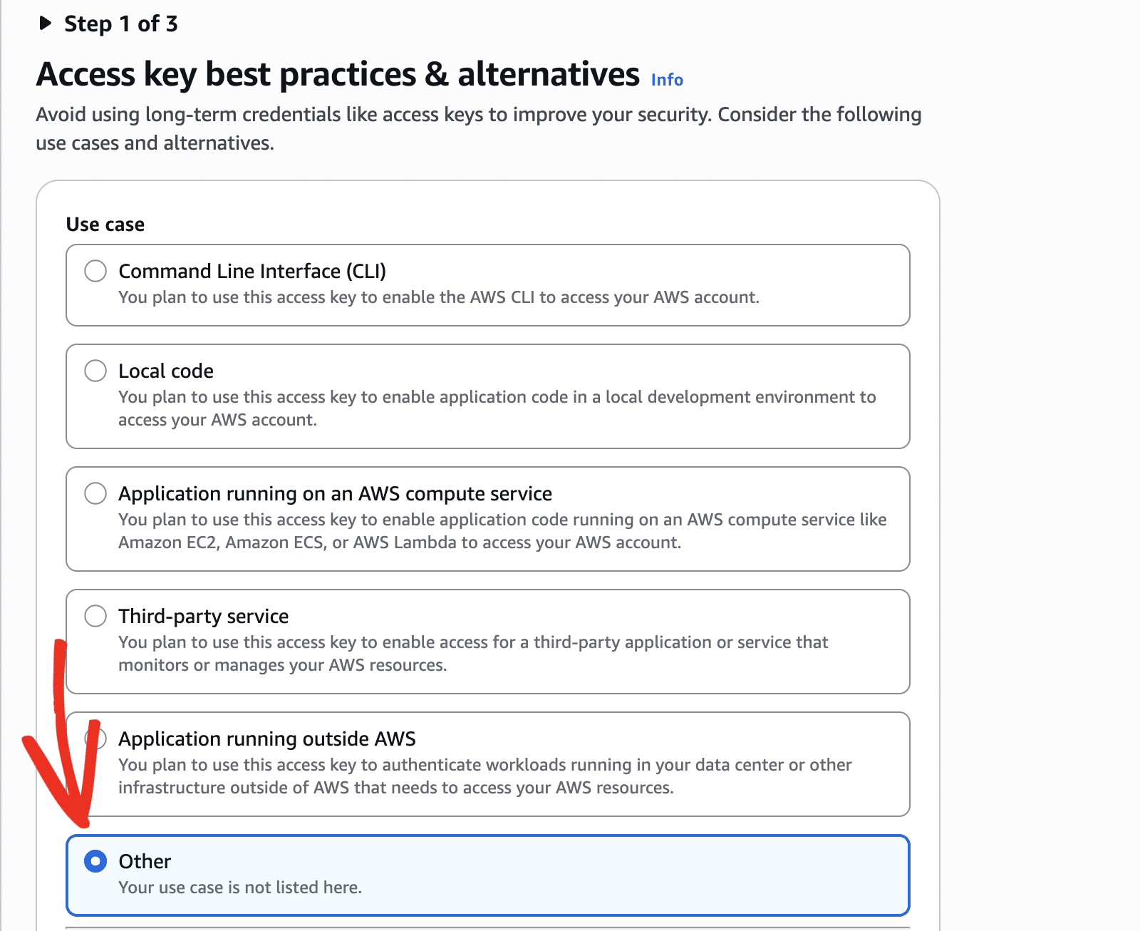 Choosing the Other use case option