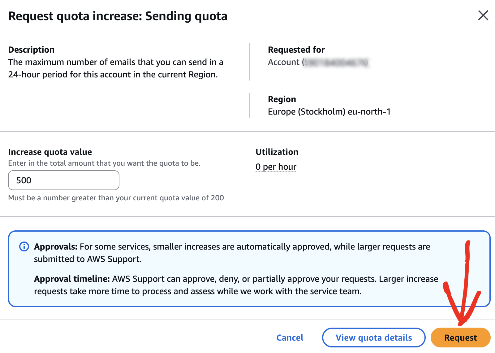 Submitting the quota increase request