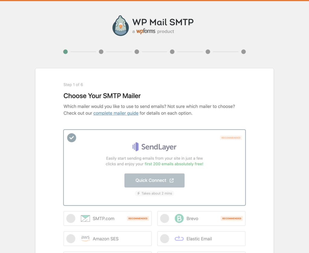 Choose a mailer from the setup wizard